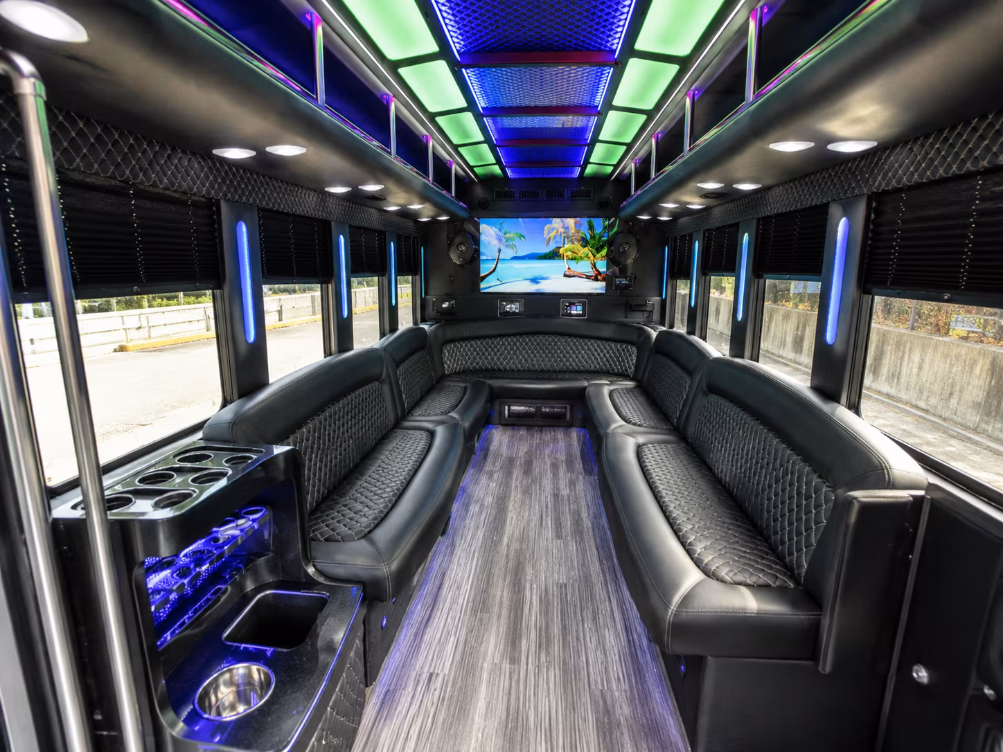 reading 18 passenger party bus inside