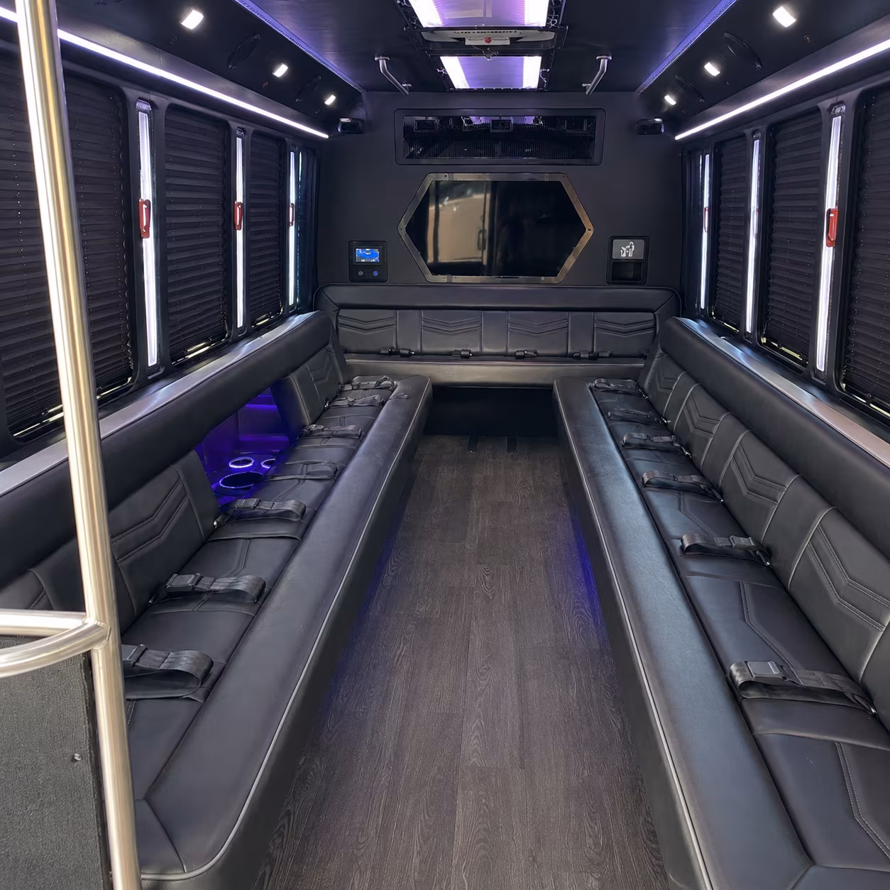 reading 18 passenger party bus interior