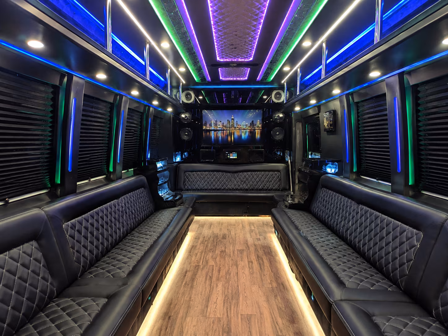 reading 25 passenger party bus interior