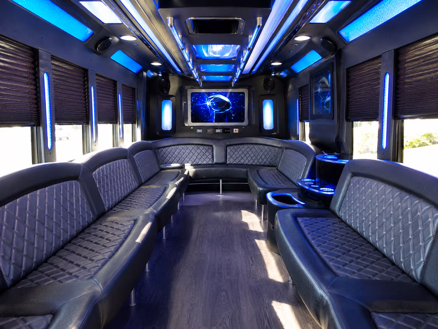 reading 28 passenger party bus inside