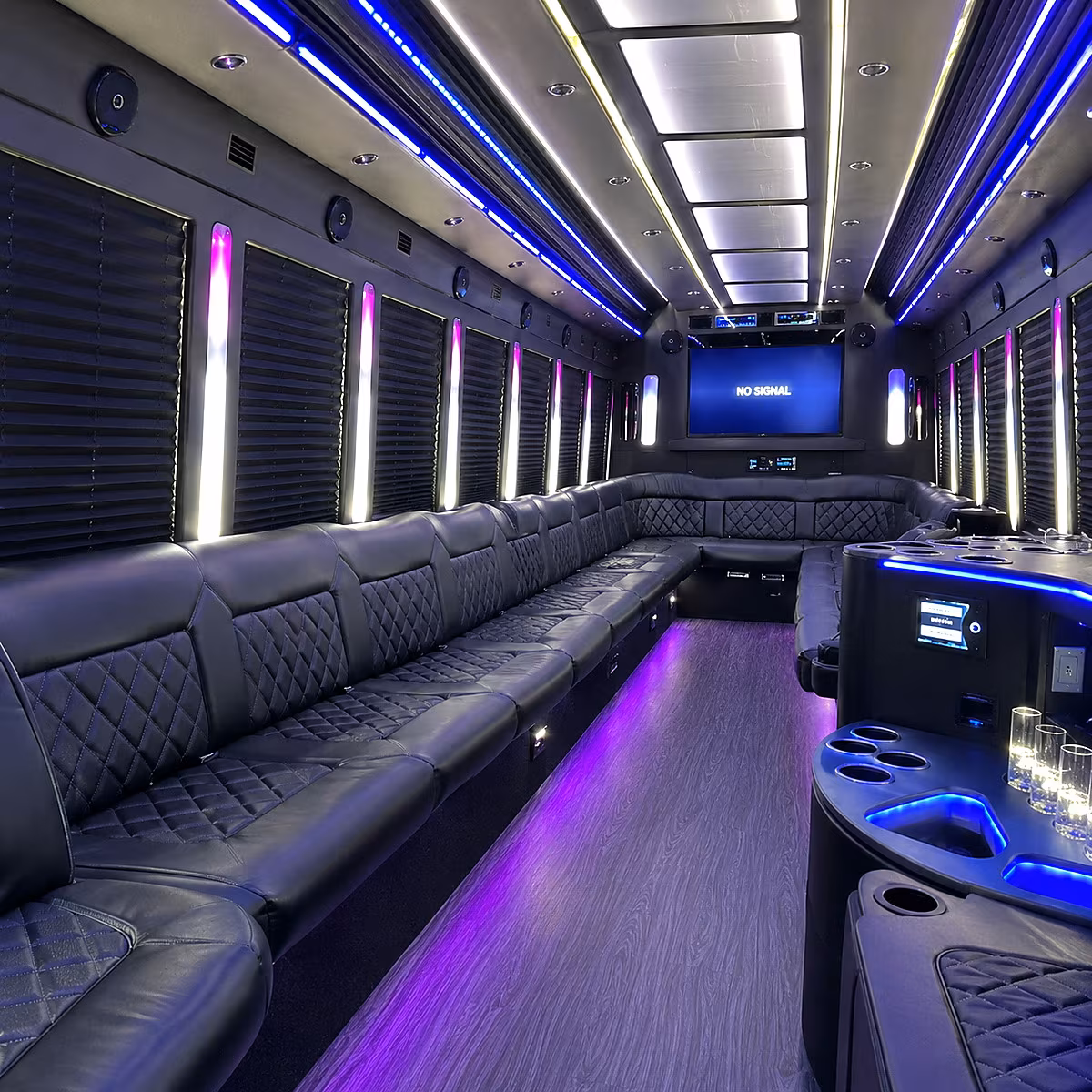reading 30 passenger party bus inside