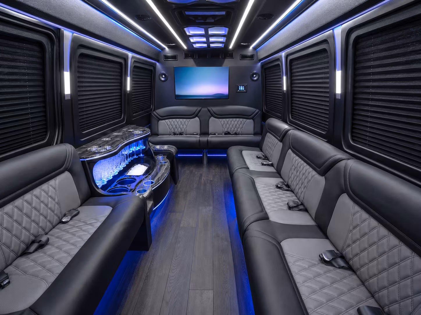 reading 50 passenger party bus interior