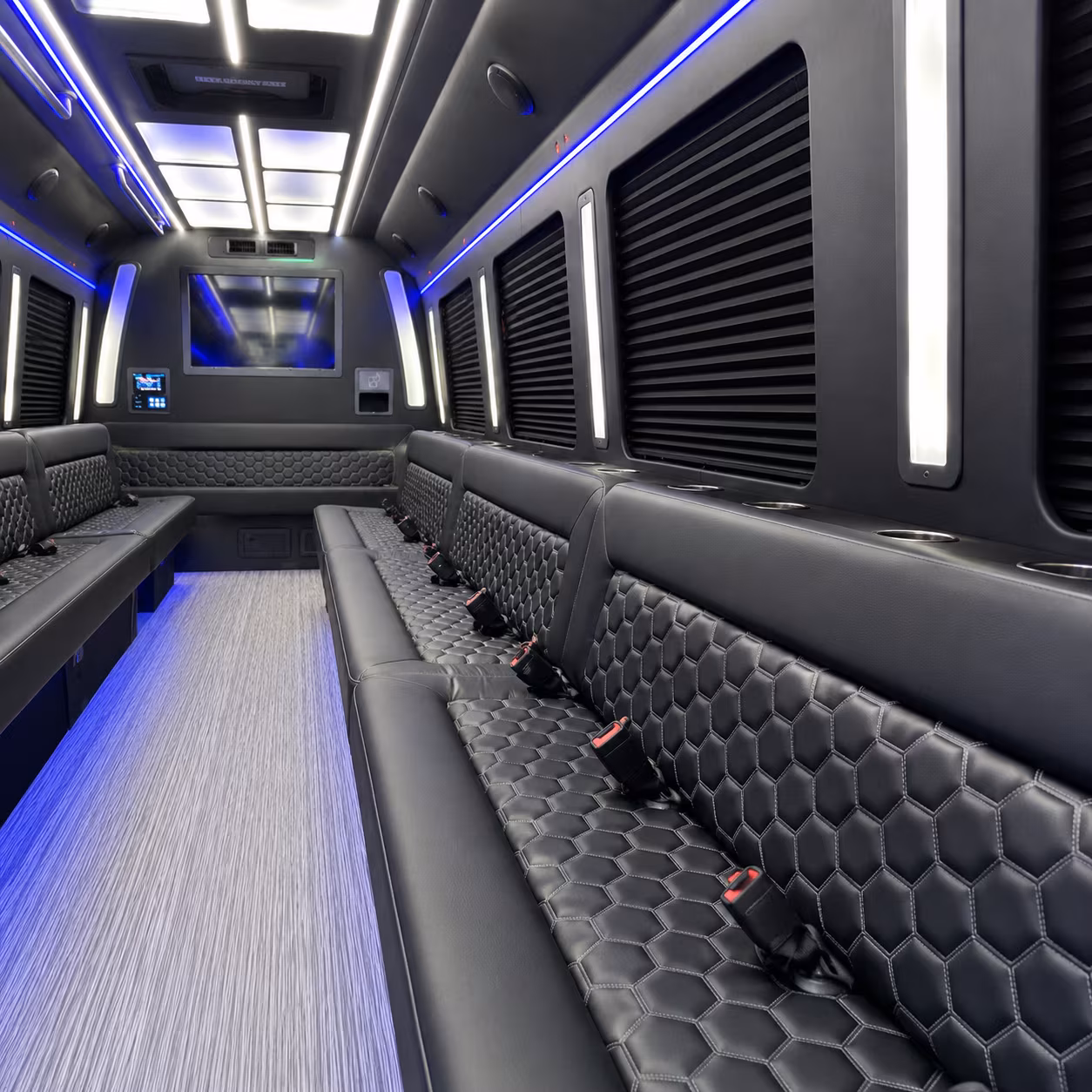 reading party bus rental interior